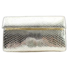 Nancy Gonzalez Gold Python Metallic Clutch Golden
