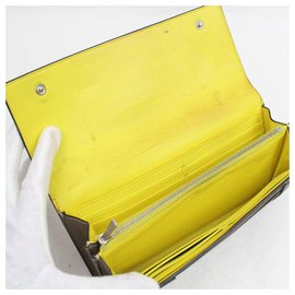 Céline-Céline Grey-Taupe Bicolor Yellow Bifold Snap Large Long Flap Wallet-Beige,Taupe