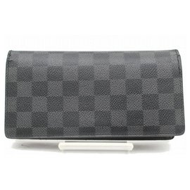 Louis Vuitton-Damier Graphite Brazza Long Bifold Wallet Portefeuille-Black