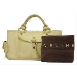 Céline-Céline Boogie Ivory Cream Leather Satchel-Cream,Yellow