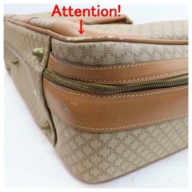 Céline-Céline Luggage Micro Gg Monogram Logo Suitcase Brown Coated Canvas Weekend/Travel Bag-Brown