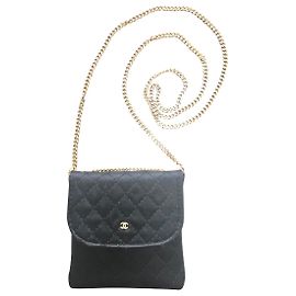 Chanel Mini CC Satin Pouch Necklace Black Black