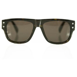 Alexander Mcqueen-Alexander McQueen AM0069S 002 Tortoise Like Dark Brown Sunglasses-Brown