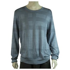 Burberry Brit Burberry London Blue Sweater 100% Silk Knit Check Herren Top Größe XXL Blau