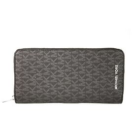 Michael Kors - Cooper Black Logo Canvas Zip Around Smartphone Wallet , New Black