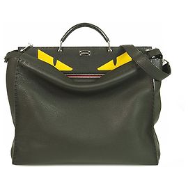 Fendi Peekaboo Selleria Schwarze Monster Ledertasche Extra große Handtasche Schwarz