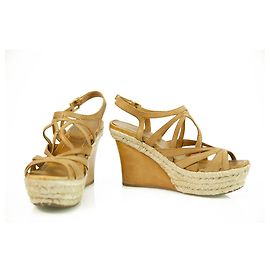 Miu Miu Tan Cuir Jute Talon Compensé Sandale Plateforme Chaussures Espadrilles SZ 41 Marron