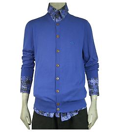 Vivienne Westwood Mann Pullover Baumwolle Strick Blau Strickjacke Faux Shirt Top XL Blau