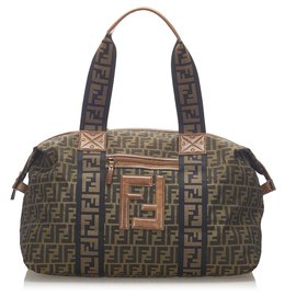 Fendi-Fendi Brown Zucca Nylon Travel Bag-Brown,Dark brown
