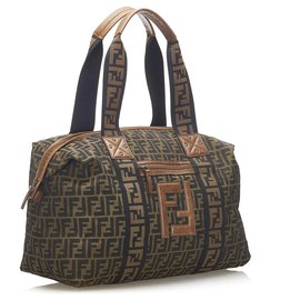 Fendi-Fendi Brown Zucca Nylon Travel Bag-Brown,Dark brown