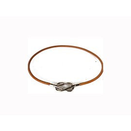 "Hermès Infinity Loop Choker oder Armband Silver Hook" Braun Silber