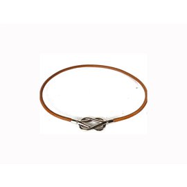 Hermès-"Hermès Infinity Loop Choker Or Bracelet Silver Hook "-Brown,Silvery