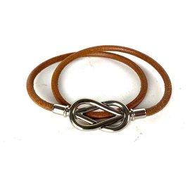 Hermès-"Hermès Infinity Loop Choker Or Bracelet Silver Hook "-Brown,Silvery