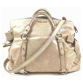 Miu Miu bolsa grande 2way bolsa de ombro de couro rosa-bege Outro