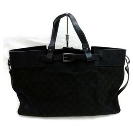 Gucci-Belt Buckle Tote Black Monogram GG Tote-Other