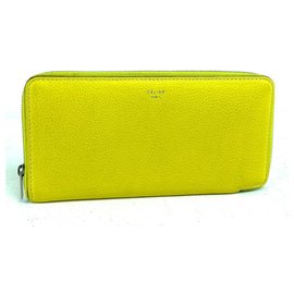 Céline-Yellow Leather Large Zipped Multifunction Wallet-Other