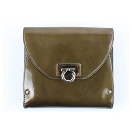 Autre Marque-Olive Green Patent Gancini Flap Logo wallet 1MJ1021-Other