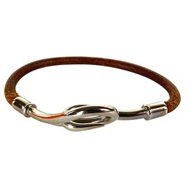 Hermès-Jumbo Hook Bracelet Silver Brown scuff Bangle-Other