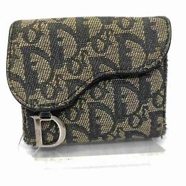 Dior Navy Monogram Trotter Saddle Compact Wallet Other