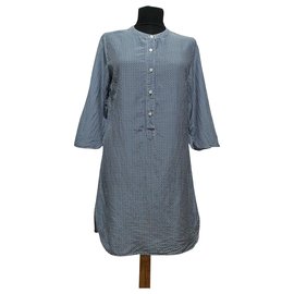 0039 Camicia Tunica in Cotone e Seta Blu Blu