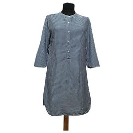 0039 Camisa Túnica de Algodón y Seda Azul Azul