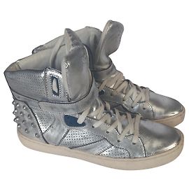 Ash High-Top Sneaker aus silbernem Leder 41 Silber