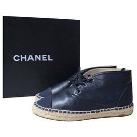 Chanel-Espadrilles Chanel en cuir noir CC Logo Taille 37-Bleu