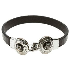 Versace Black Medusa Leather Bangle Black Silvery