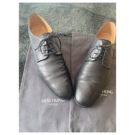 Heschung-Sapatos de renda masculinos Heschung-Preto