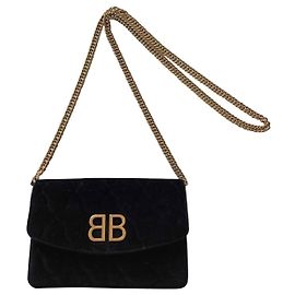 Borsa BB Chain Balenciaga in velluto nero Nero