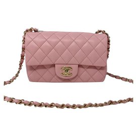 Chanel-Chanel mini sac à rabat Agneau Noir-Rose