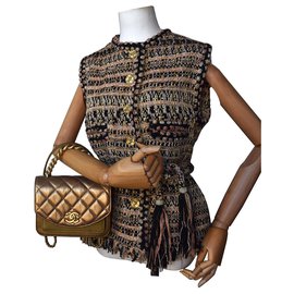 Chanel-Jaqueta Chanel Tweed Colete com cinto-Multicor