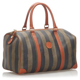 Fendi-Sac Boston Fendi Pequin Boston-Marron,Noir
