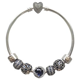 Pandora-PANDORA Gold and Night - with or without bracelet 19 cm-Silvery,White,Blue,Golden,Metallic,Navy blue,Dark blue,Silver hardware,Gold hardware