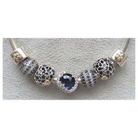 Pandora-PANDORA Gold and Night - with or without bracelet 19 cm-Silvery,White,Blue,Golden,Metallic,Navy blue,Dark blue,Silver hardware,Gold hardware