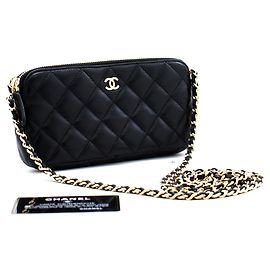 CHANEL Lambskin Wallet On Chain WOC lined Zip Chain Shoulder Bag Black