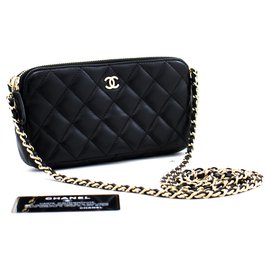 Chanel-Borsa a tracolla CHANEL in pelle di agnello con catenina a catena foderata WOC-Nero