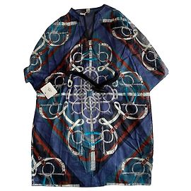 Hermès plage Robe col en U centurée eperon d’or sur coton Bleu