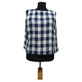 Hobbs Leinen Top mit blauem Gingham Muster Blau