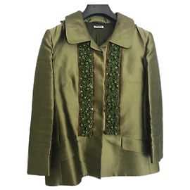 Miu Miu Silk jacket with pearl decoration Green