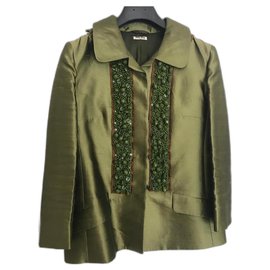 Miu Miu-Silk jacket with pearl decoration-Green