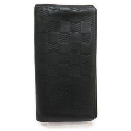 Louis Vuitton-Black Damier Infini Leather Portefeuille Brazza Long Wallet-Other