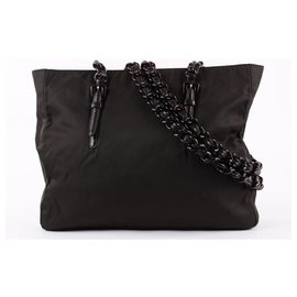 Prada-Dark Brown Nylon Tesutto Chain Tote bag-Other