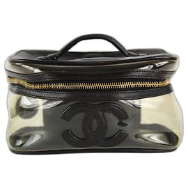 Chanel Clear CC Vanity Case Translucent Box Black Leather 5ccs1216 Other