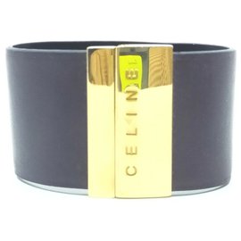 Céline-Dark Brown Gold Logo Cuff Bracelet Bangle-Other