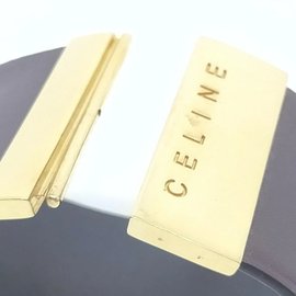 Céline-Dark Brown Gold Logo Cuff Bracelet Bangle-Other