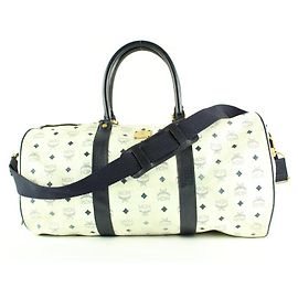 MCM White Monogram Visetos Boston Duffle Bag with Strap 4124 Other