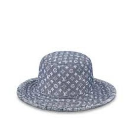 Louis Vuitton-Monogram Denim Bucket Hat Bobbygram Cap Rare Jean Sun Visor 860399M-Other