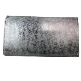 Louis Vuitton-Charcoal Black Glacier Taiga Leather Brazza Long Wallet 17LVA1022-Other