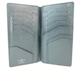 Louis Vuitton-Charcoal Black Glacier Taiga Leather Brazza Long Wallet 17LVA1022-Other